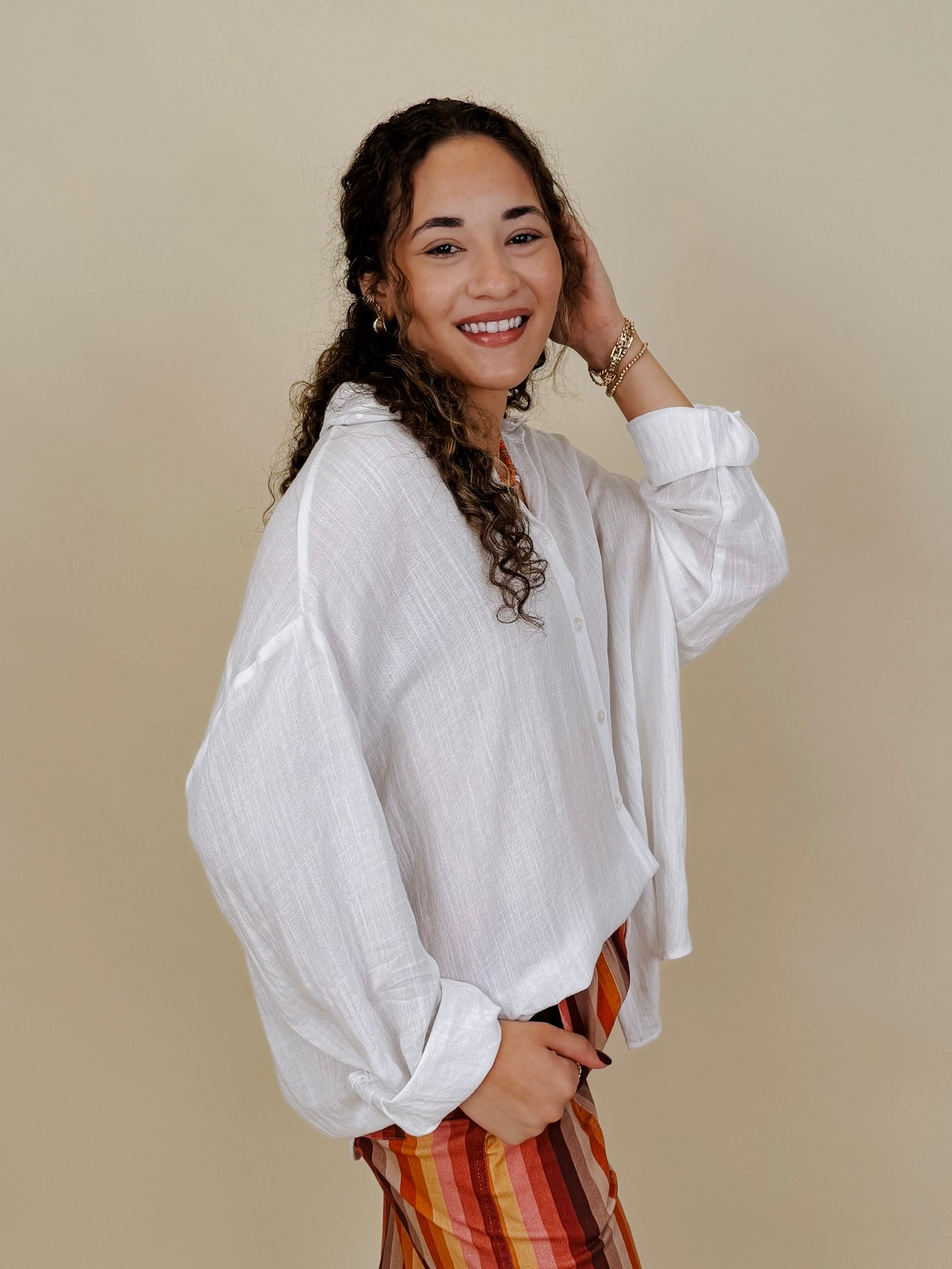 Never Better Button Up Blouse in crisp white with button front — Paper Doll
