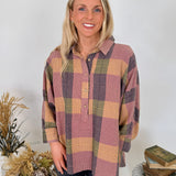 Just Saying Plaid Button Up Top