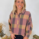 Just Saying Plaid Button Up Top