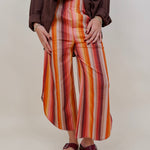 Fair Season Pant in mustard and rust multi stripe with wide cropped leg — Paper Doll