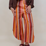 Fair Season Pant in mustard and rust multi stripe with wide cropped leg — Paper Doll