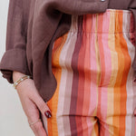 Fair Season Pant in mustard and rust multi stripe with wide cropped leg — Paper Doll