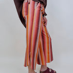 Fair Season Pant in mustard and rust multi stripe with wide cropped leg — Paper Doll
