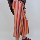 Fair Season Pant in mustard and rust multi stripe with wide cropped leg — Paper Doll