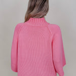 Long Island Sweater in hibiscus pink with ribbed mock neck and wide sleeves — Paper Doll