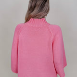Long Island Sweater in hibiscus pink with ribbed mock neck and wide sleeves — Paper Doll