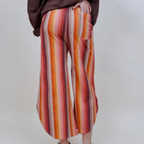 Fair Season Pant in mustard and rust multi stripe with wide cropped leg — Paper Doll