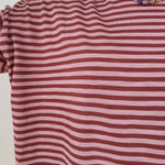 Triple Threat Boxy Striped Tee in mauve and rose stripe with contrast neckline — Paper Doll