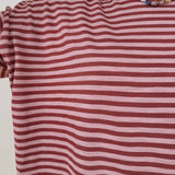 Triple Threat Boxy Striped Tee in mauve and rose stripe with contrast neckline — Paper Doll