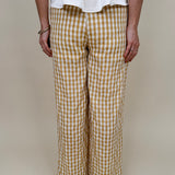 Tallahassee Gingham Pant in mustard and white gingham check with wide-leg silhouette — Paper Doll
