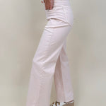 Colby Wide Leg Jean in blush pink with angled front pocket detail and raw ankle hem — Paper Doll