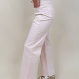 Colby Wide Leg Jean in blush pink with angled front pocket detail and raw ankle hem — Paper Doll