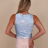 Elowen Floral Blouse with powder blue watercolor rose print and cowl neckline — Paper Doll
