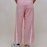 Run The Mile Pants in pink with white side stripe and drawstring waist — Paper Doll
