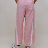 Run The Mile Pants in pink with white side stripe and drawstring waist — Paper Doll
