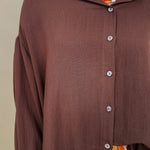Never Better Button Up Blouse in solid brown with button front — Paper Doll