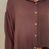 Never Better Button Up Blouse in solid brown with button front — Paper Doll