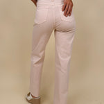 Colby Wide Leg Jean in blush pink with angled front pocket detail and raw ankle hem — Paper Doll