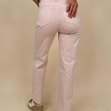 Colby Wide Leg Jean in blush pink with angled front pocket detail and raw ankle hem — Paper Doll