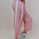 Run The Mile Pants in pink with white side stripe and drawstring waist — Paper Doll
