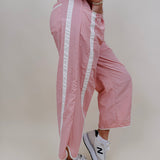 Run The Mile Pants in pink with white side stripe and drawstring waist — Paper Doll
