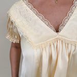 Shine Bright Floral Lace Detail Blouse in light yellow with embroidered yoke and lace V-neckline — Paper Doll
