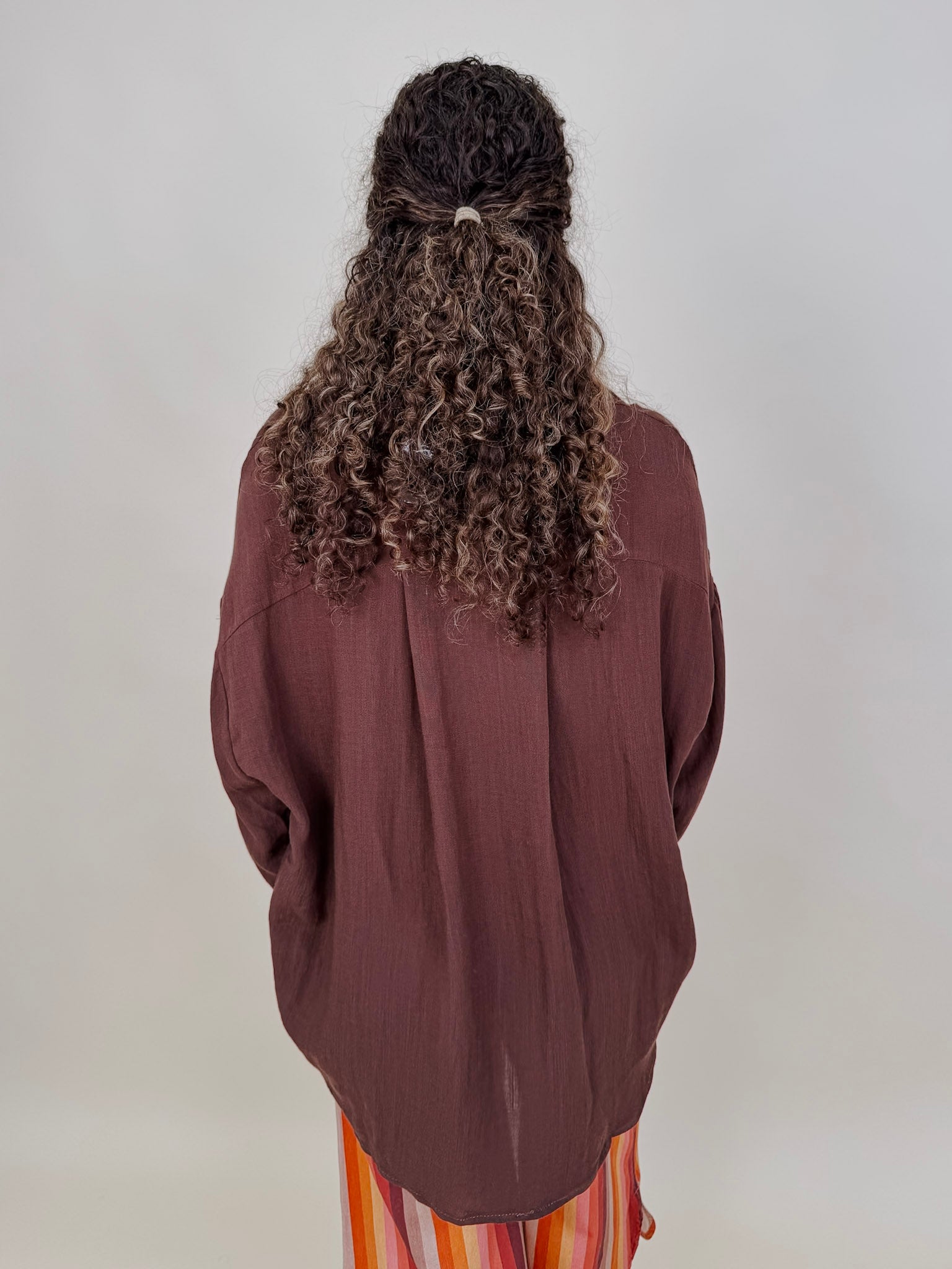 Never Better Button Up Blouse in solid brown with button front — Paper Doll