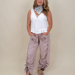 Etta V-Neck Lace Trim Top with white lace trim and ruffle hem — Paper Doll