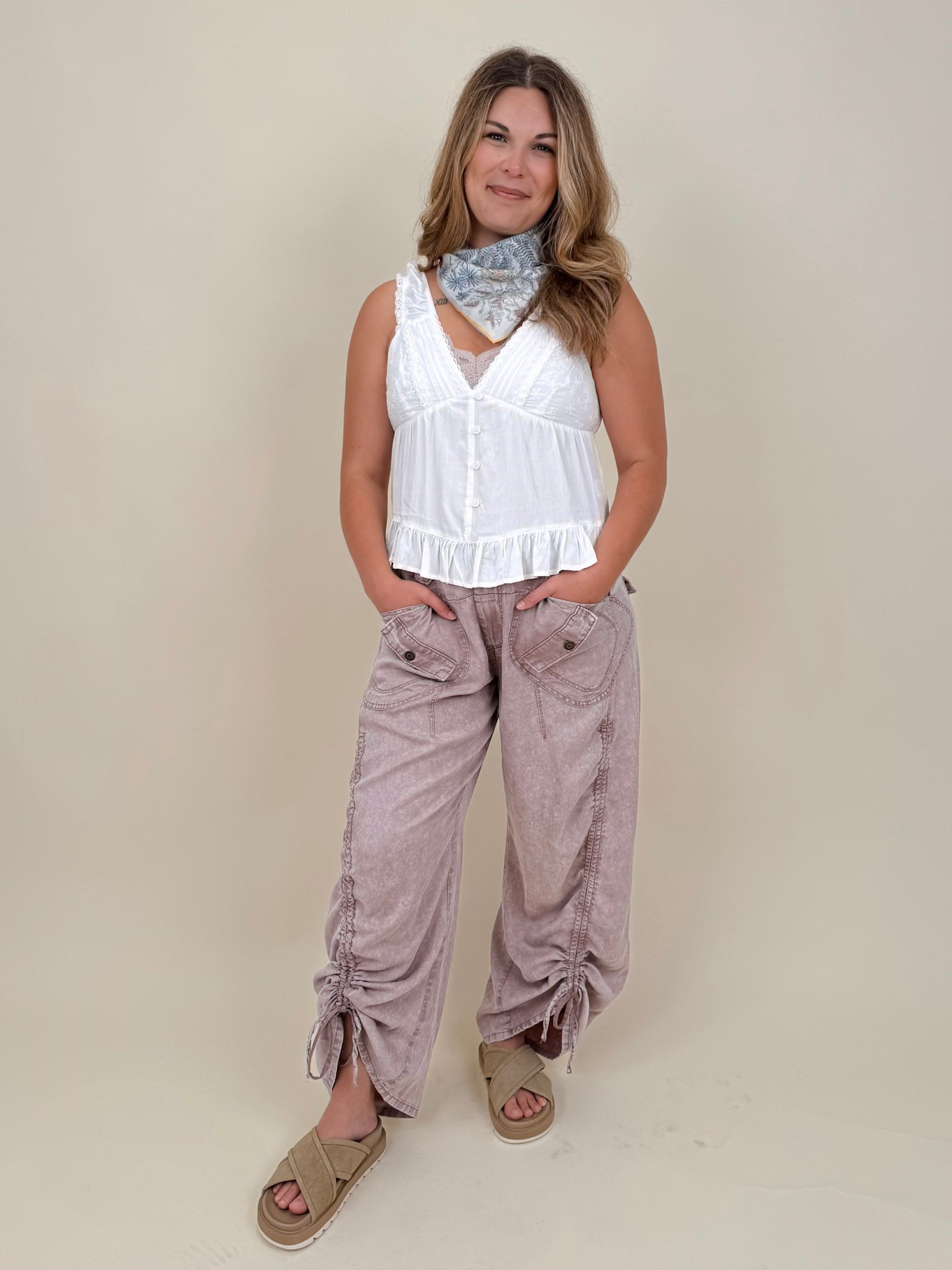 Etta V-Neck Lace Trim Top with white lace trim and ruffle hem — Paper Doll