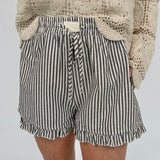 Kimberly Striped Cotton Ruffle Shorts