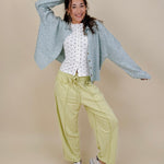 Salt & Pepper Top in white ribbed knit with black polka dots and button front — Paper Doll
