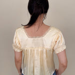 Shine Bright Floral Lace Detail Blouse in light yellow with embroidered yoke and lace V-neckline — Paper Doll
