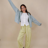 Salt & Pepper Top in white ribbed knit with black polka dots and button front — Paper Doll