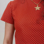 Brittany Polka Dot Jersey Tee in red with white polka dot print — Paper Doll