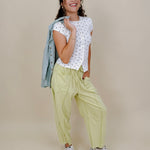Salt & Pepper Top in white ribbed knit with black polka dots and button front — Paper Doll