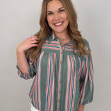 Wren Striped Front Button Top
