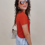 Brittany Polka Dot Jersey Tee in red with white polka dot print — Paper Doll