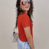 Brittany Polka Dot Jersey Tee in red with white polka dot print — Paper Doll