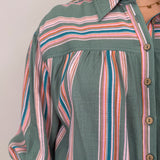 Wren Striped Front Button Top