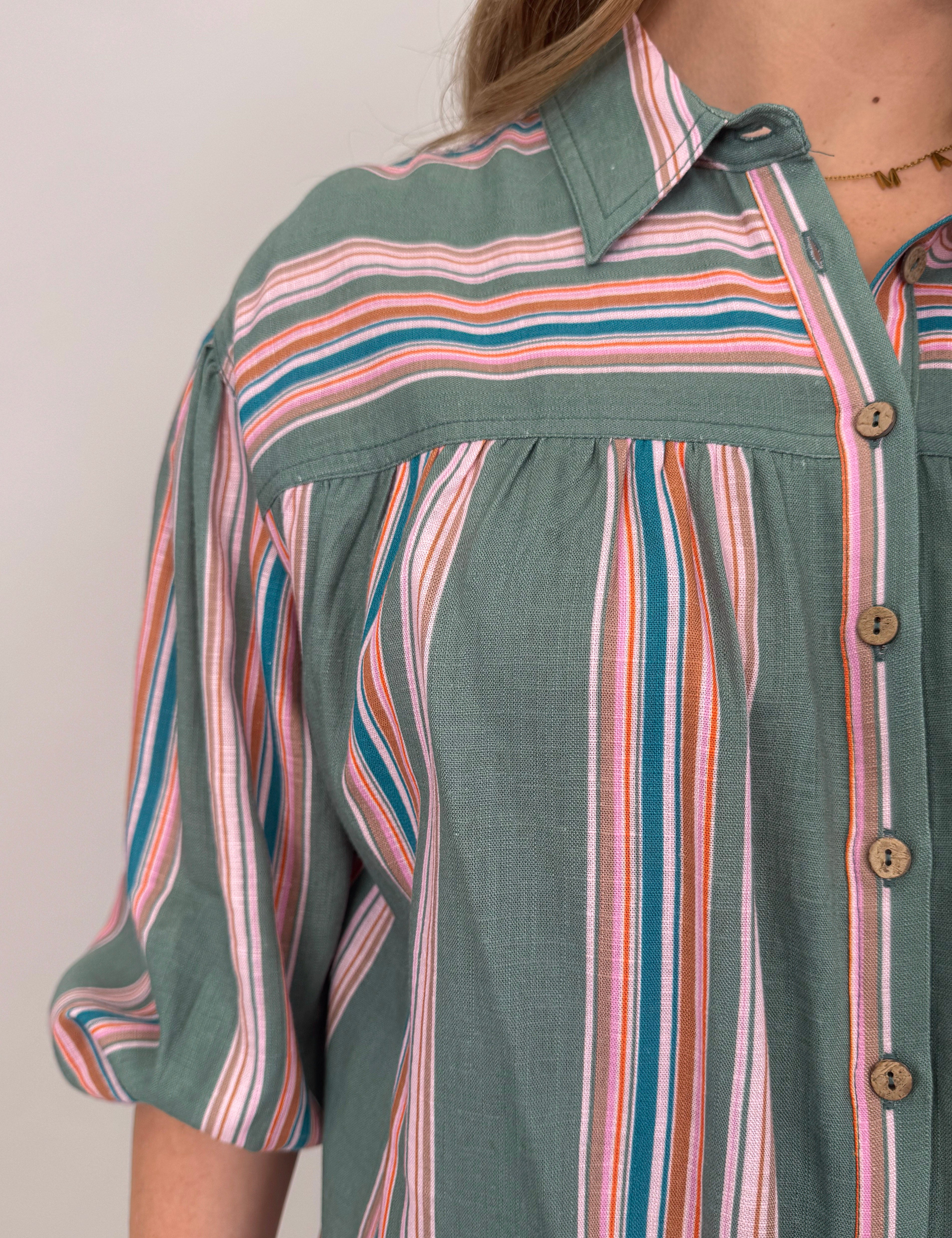 Wren Striped Front Button Top