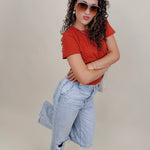 Brittany Polka Dot Jersey Tee in red with white polka dot print — Paper Doll