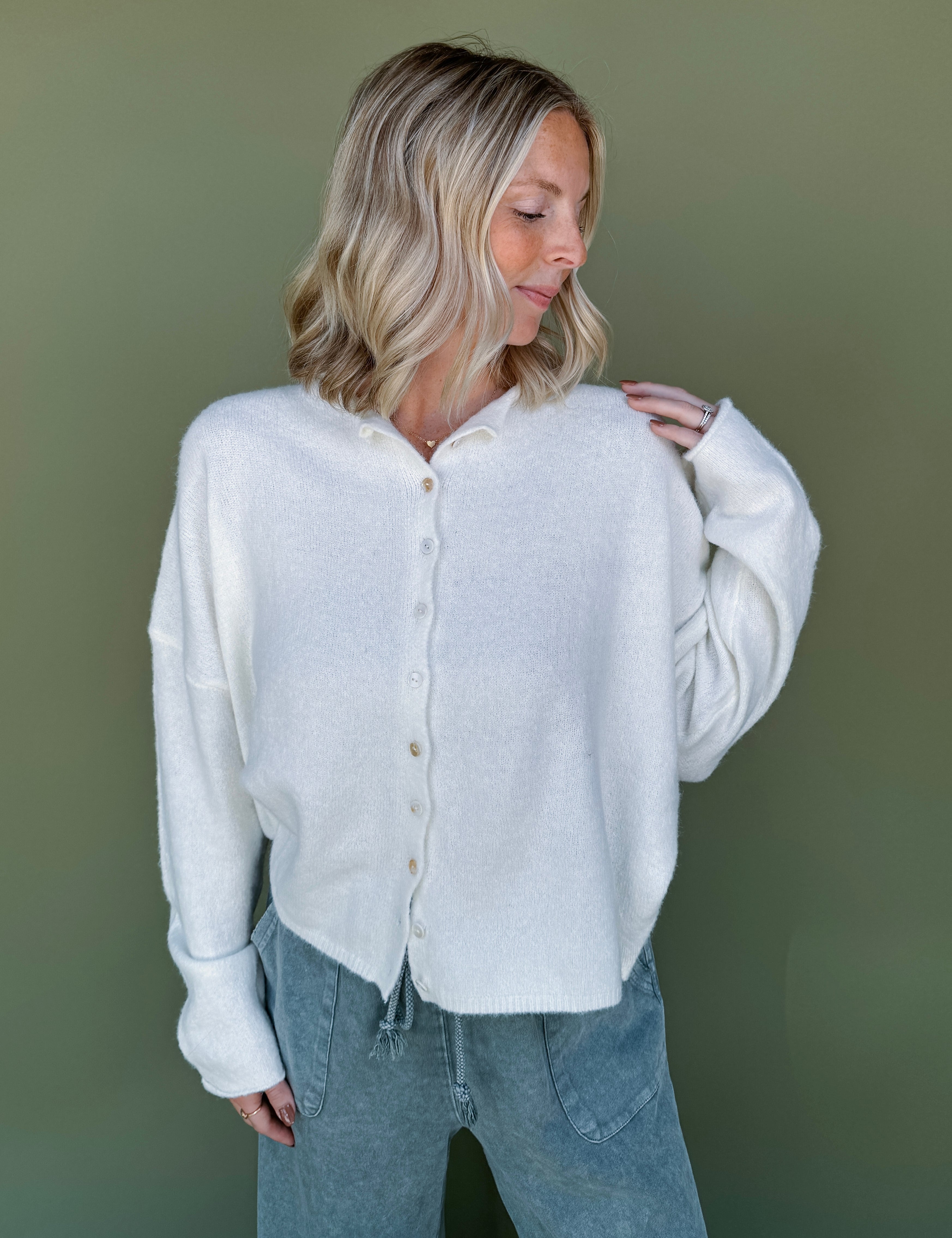 Della Super Soft Button Up Knit Sweater