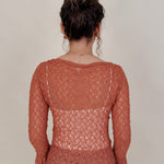 Sierra Casual Top in terracotta open lace knit with bell sleeves — Paper Doll
