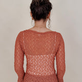 Sierra Casual Top in terracotta open lace knit with bell sleeves — Paper Doll