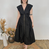 Dawn V-Neck Front Zipper Midi Dress