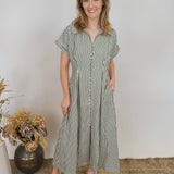 Amber Striped Front Button Midi Dress