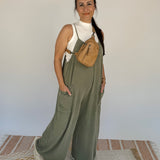 Olive Wide Leg Mineral Washed Jumper