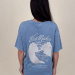 Way Maker Unisex Tee in washed blue with script chest print and mountain graphic on back — Paper Doll