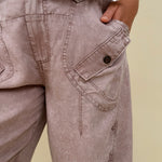 Kalista Cargo Pants in washed mauve with ruched drawstring hems and snap cargo pockets — Paper Doll