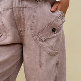 Kalista Cargo Pants in washed mauve with ruched drawstring hems and snap cargo pockets — Paper Doll